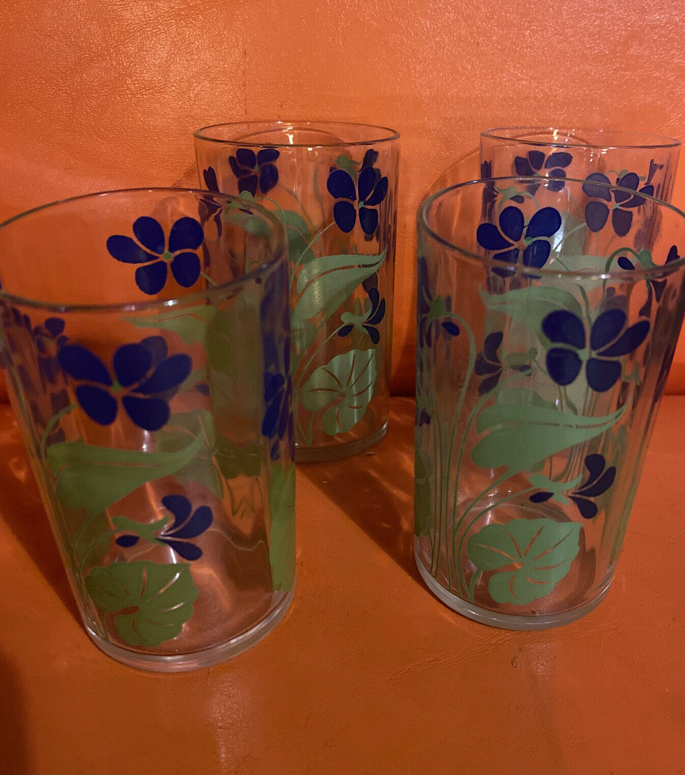 Vintage Posy Violets Set Of 4 Juice Glass Kraft Swanky Swigs Multiple Sets 3.5in