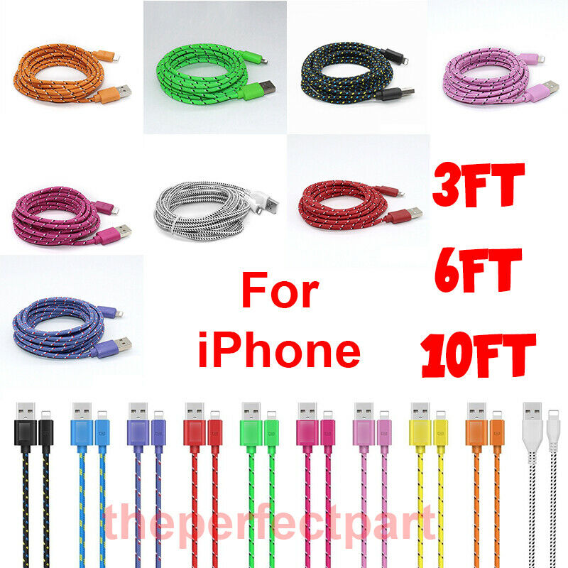 For Iphone 7 8 11 12 + Plus Xs Xr 8 Pin Charger Cable 3/6/10ft Usb Charging Cord