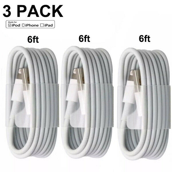 3-pack 6ft Usb Data Charger Cables Cords For Apple Iphone 5 S 6 7 8 X Plus