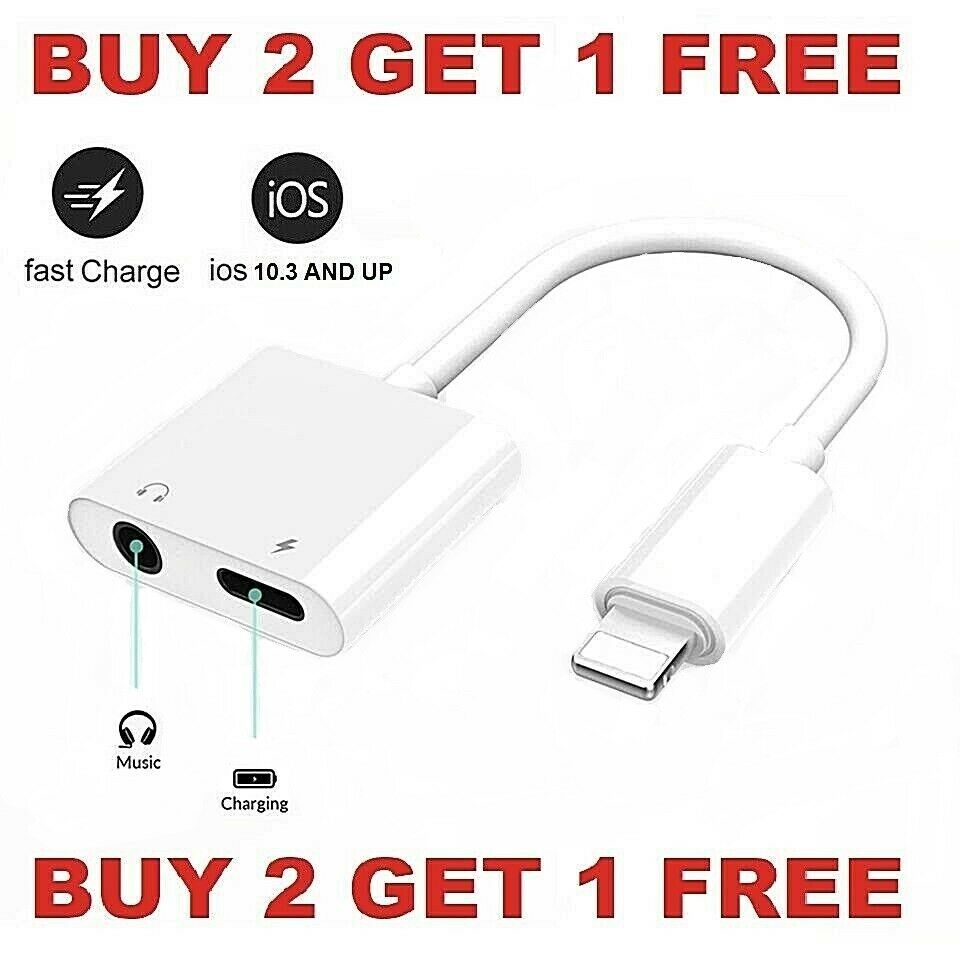 Dual Adapter 3.5mm Headphone & Charger 2 In 1 Adapter For Iphone 7 8 X Xr Xs 11